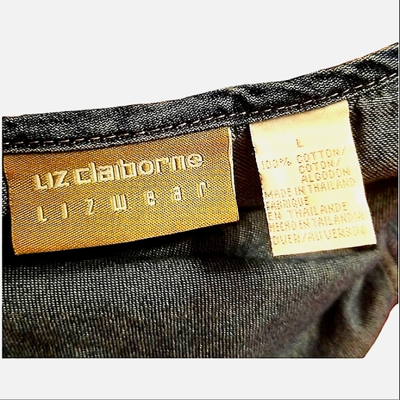 LIZ CLAIBORNE VINTAGE WASH DENIM COLLARLESS SLONG SLEEVE BLOUSE GUC SIZE L - Picture 4 of 8